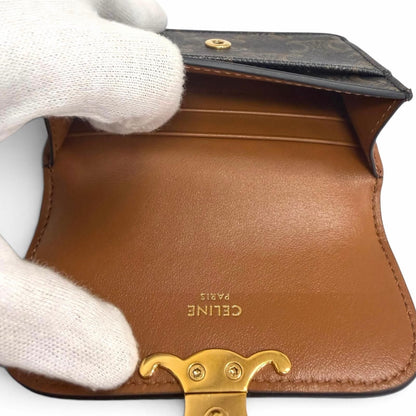 Celine Leather Triomphe Card Case Business Tan Gold — view 6