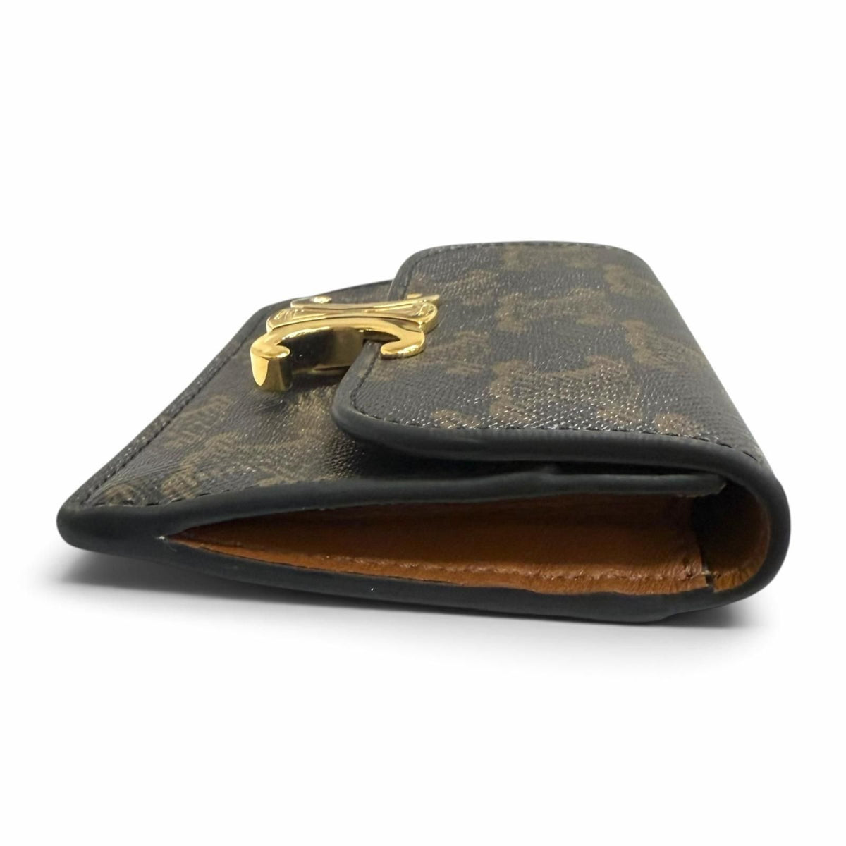 Celine Leather Triomphe Card Case Business Tan Gold — view 4