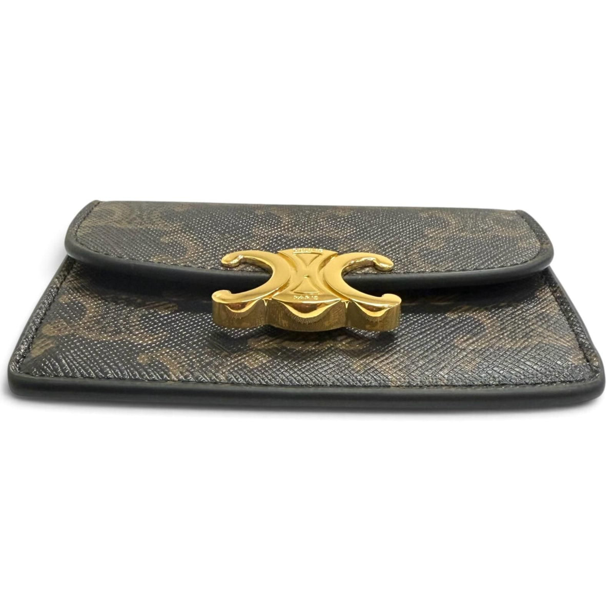 Celine Leather Triomphe Card Case Business Tan Gold — view 5