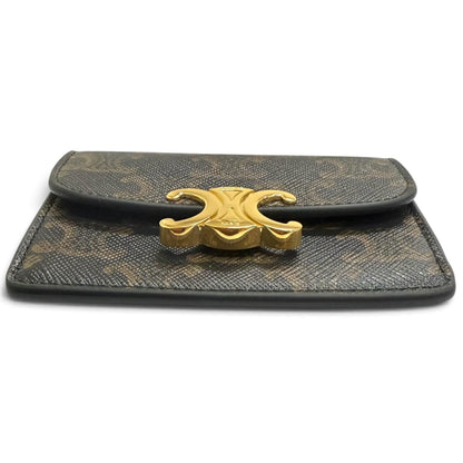 Celine Leather Triomphe Card Case Business Tan Gold — view 5