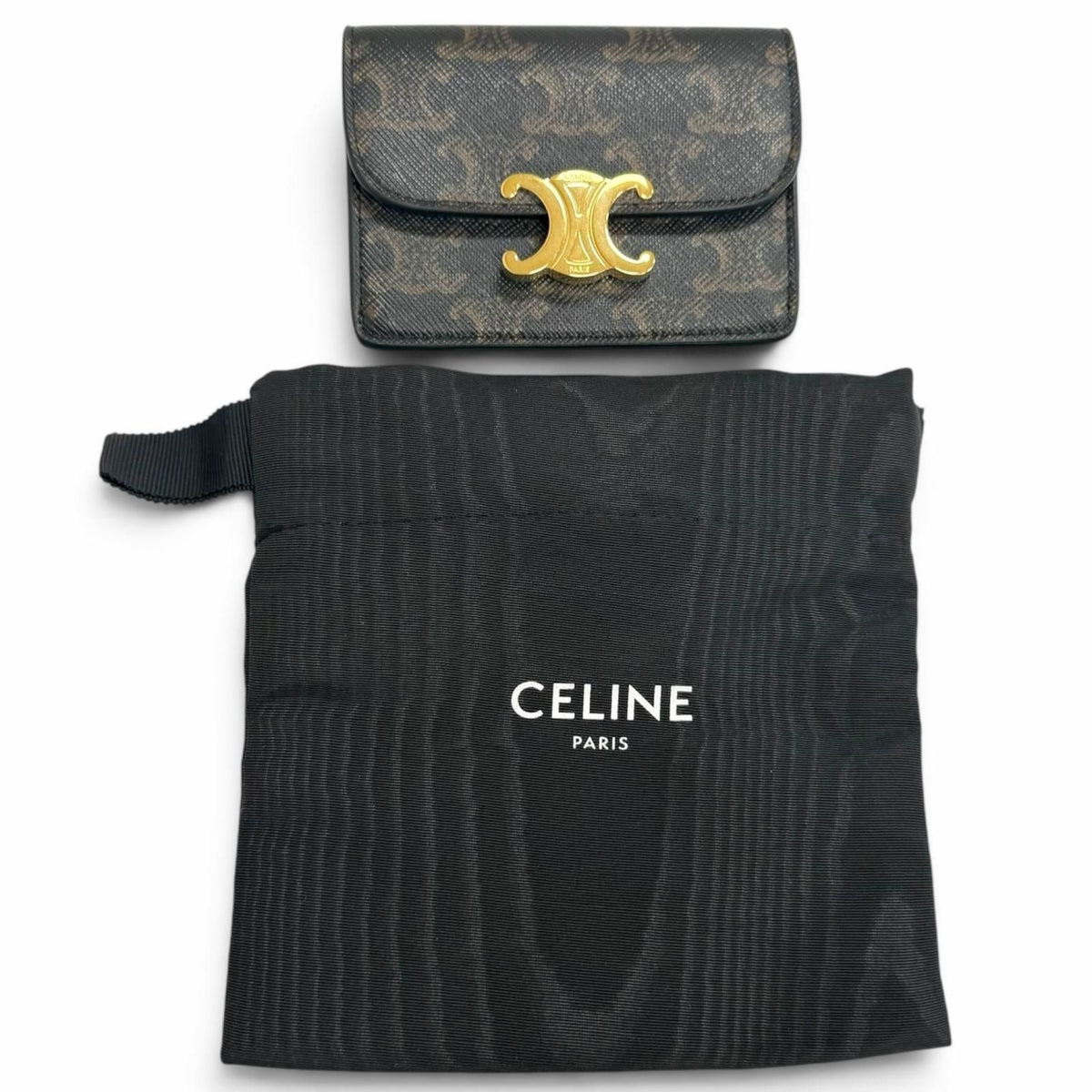 Celine Leather Triomphe Card Case Business Tan Gold — view 2