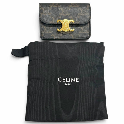 Celine Leather Triomphe Card Case Business Tan Gold — view 2