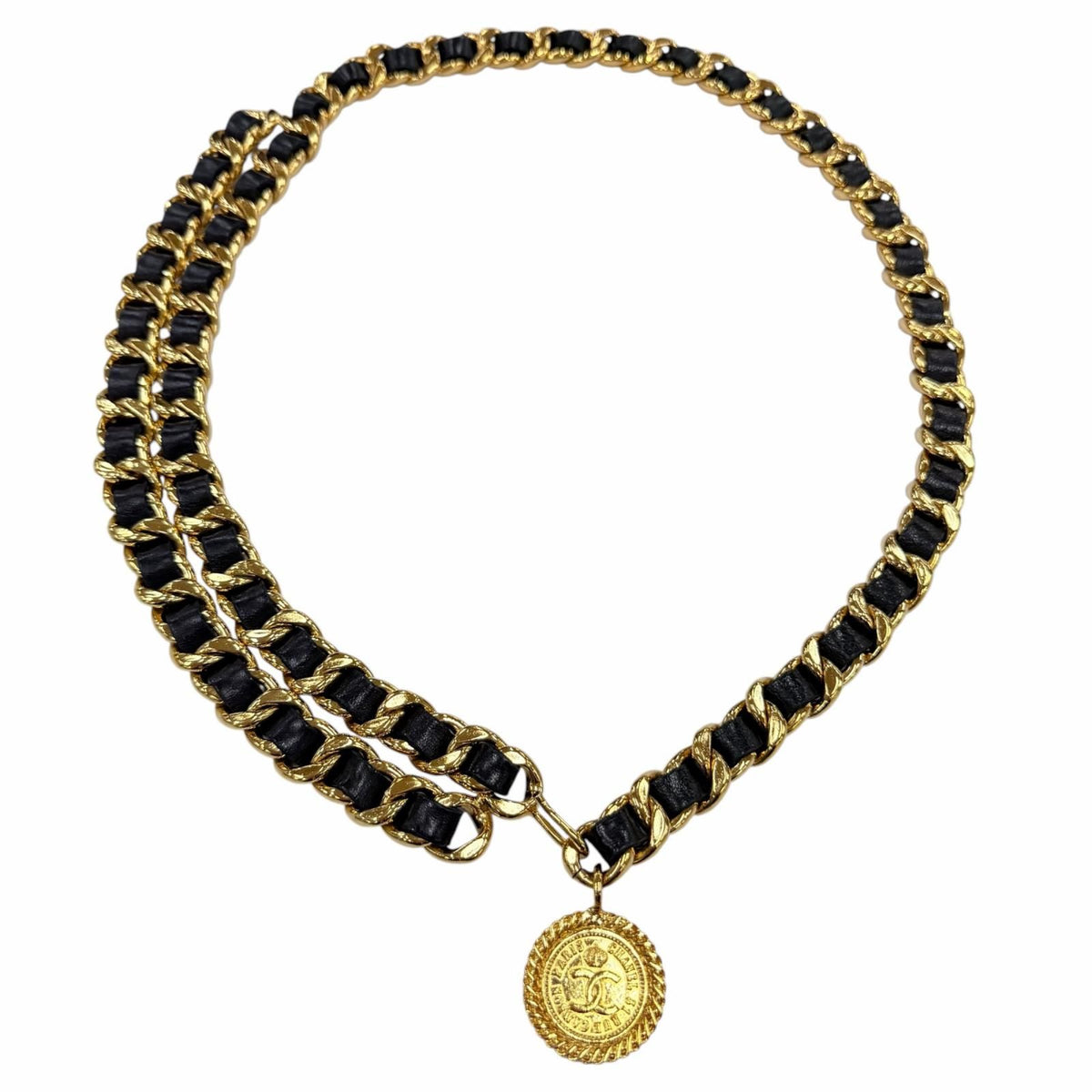 Chanel Vintage 31 Rue Cambon CC Logo Coin Motif Leather Usage Chain Belt Gold