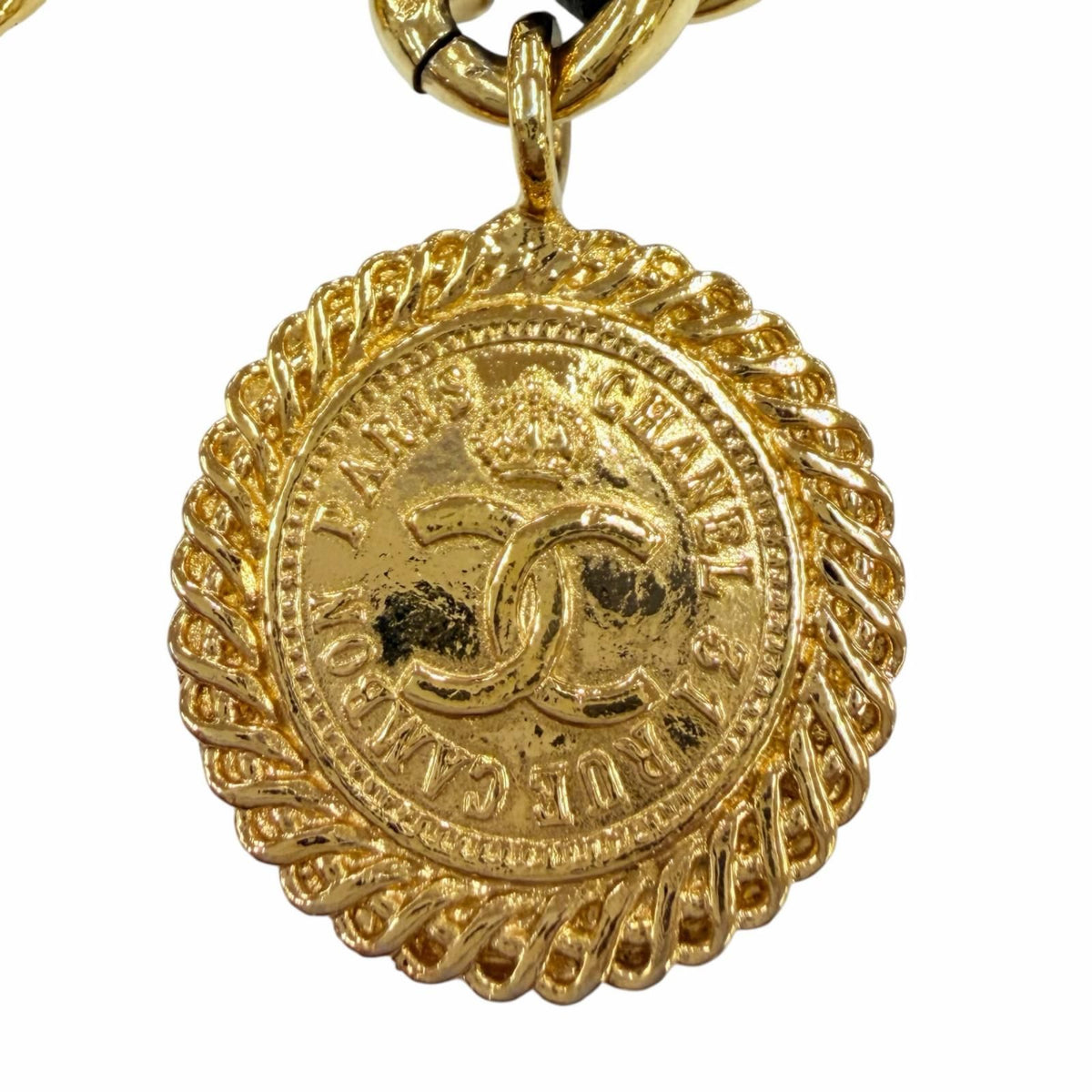 Chanel Vintage 31 Rue Cambon CC Logo Coin Motif Leather Usage Chain Belt Gold — view 3