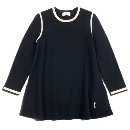 Saint Laurent Crew Neck Knit Sweater Logo Embroidery Tunic Length Slit Black M — view 2