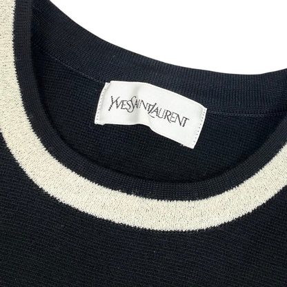 Saint Laurent Crew Neck Knit Sweater Logo Embroidery Tunic Length Slit Black M — view 7