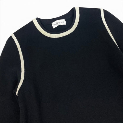 Saint Laurent Crew Neck Knit Sweater Logo Embroidery Tunic Length Slit Black M — view 4