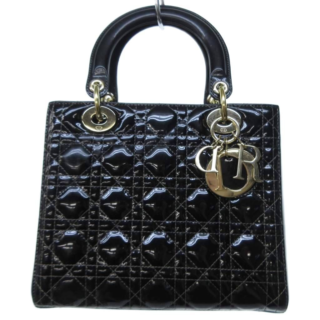 Dior Handbag Lady Cannage Charm Patent Black