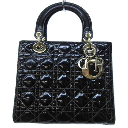 Dior Handbag Lady Cannage Charm Patent Black
