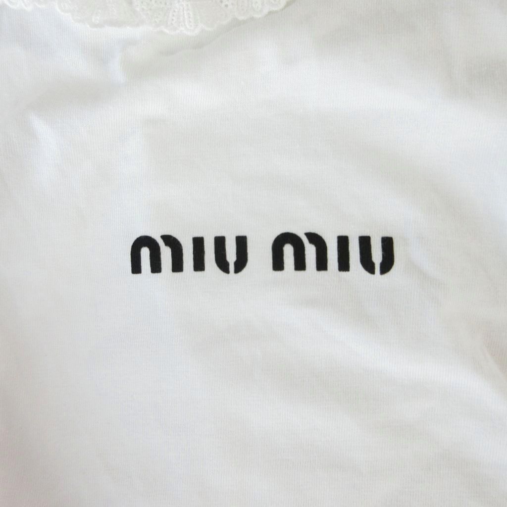 Miu Miu Embroidery Lace Top Long Sleeve Cropped Length Logo Print White — view 6