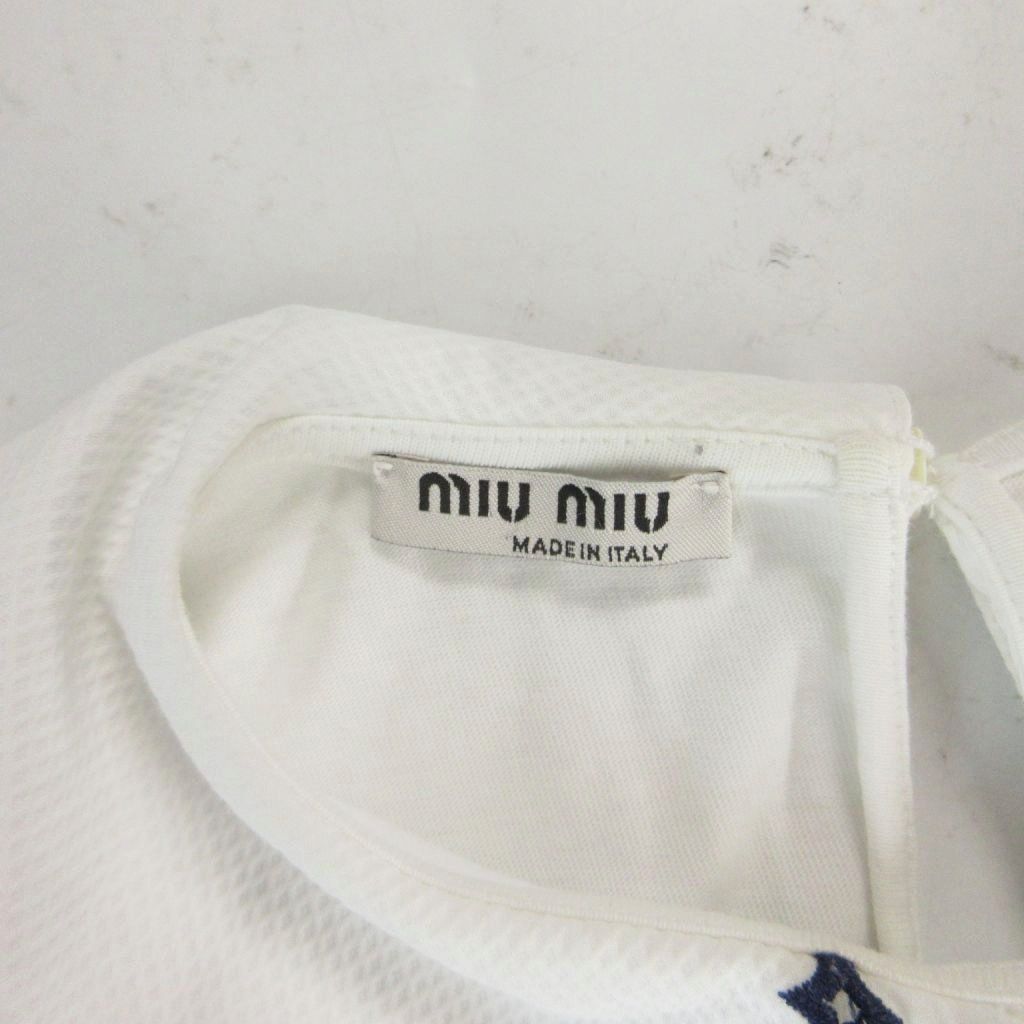 Miu Miu Embroidery Lace Top Long Sleeve Cropped Length Logo Print White — view 5