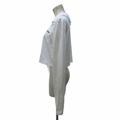 Miu Miu Embroidery Lace Top Long Sleeve Cropped Length Logo Print White — view 2