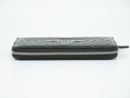 Chanel V-stitch Chevron CC Logo Round Zip Wallet Patent Leather Black — view 5