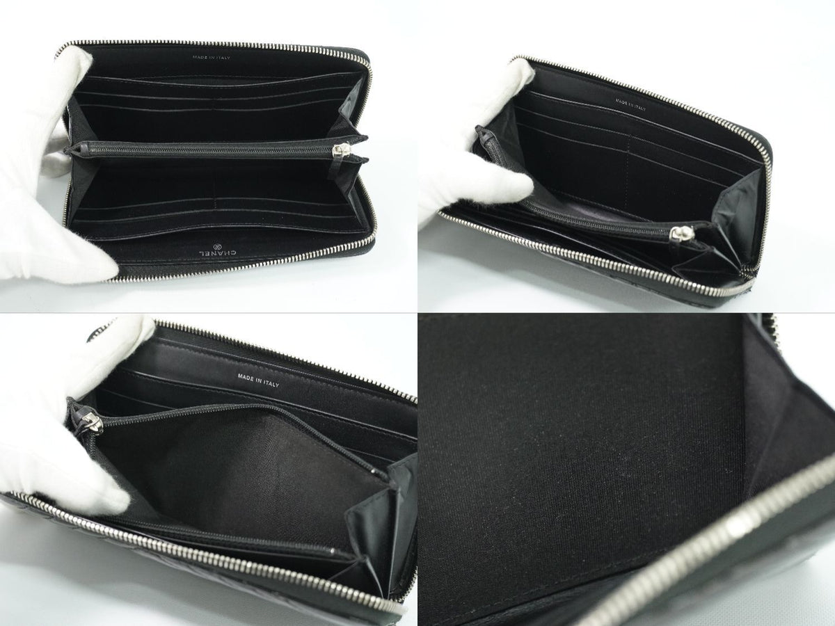 Chanel V-stitch Chevron CC Logo Round Zip Wallet Patent Leather Black — view 7