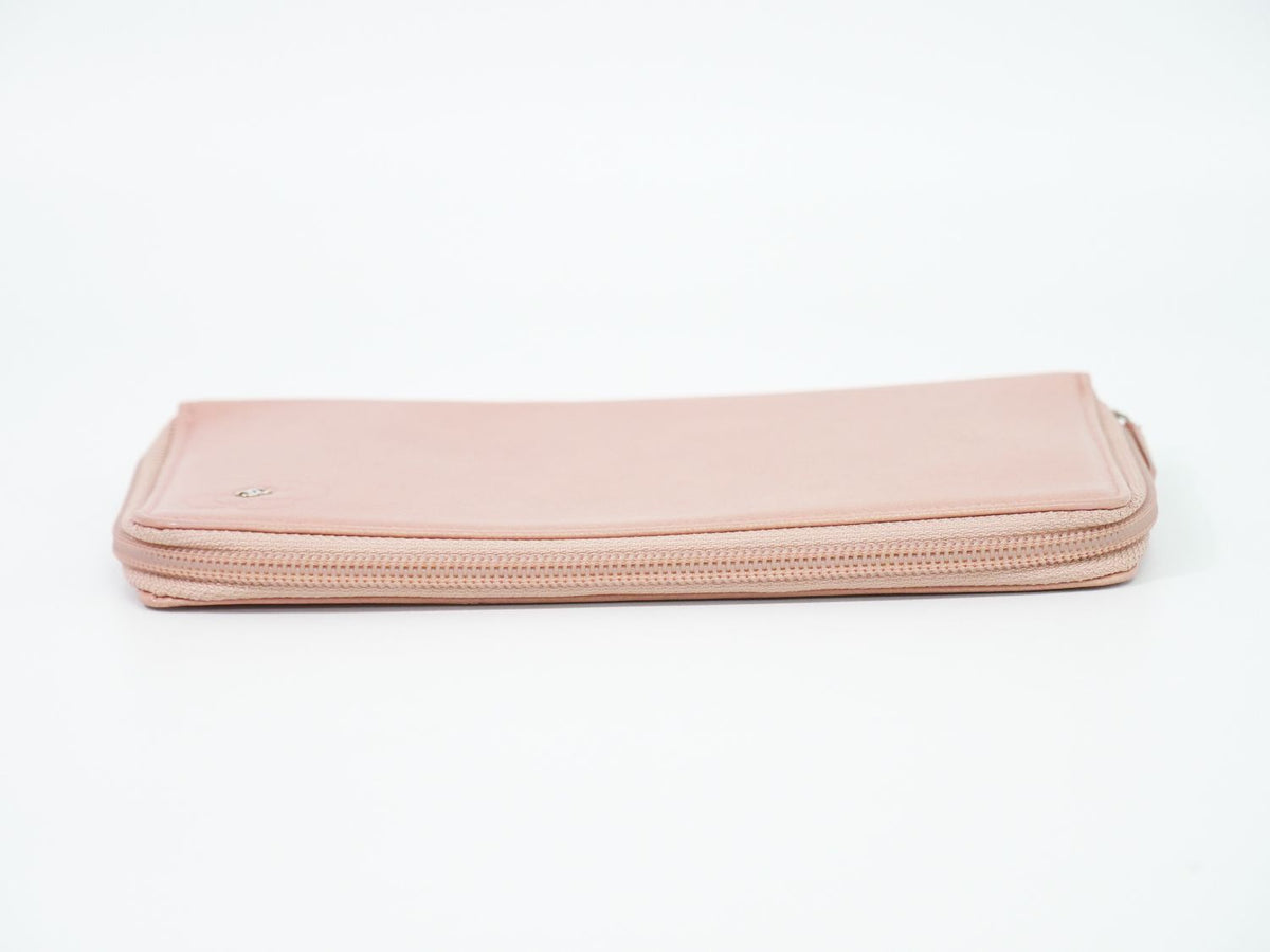 Chanel Camelia CC Logo Zip Around Wallet Leather Pink — view 5