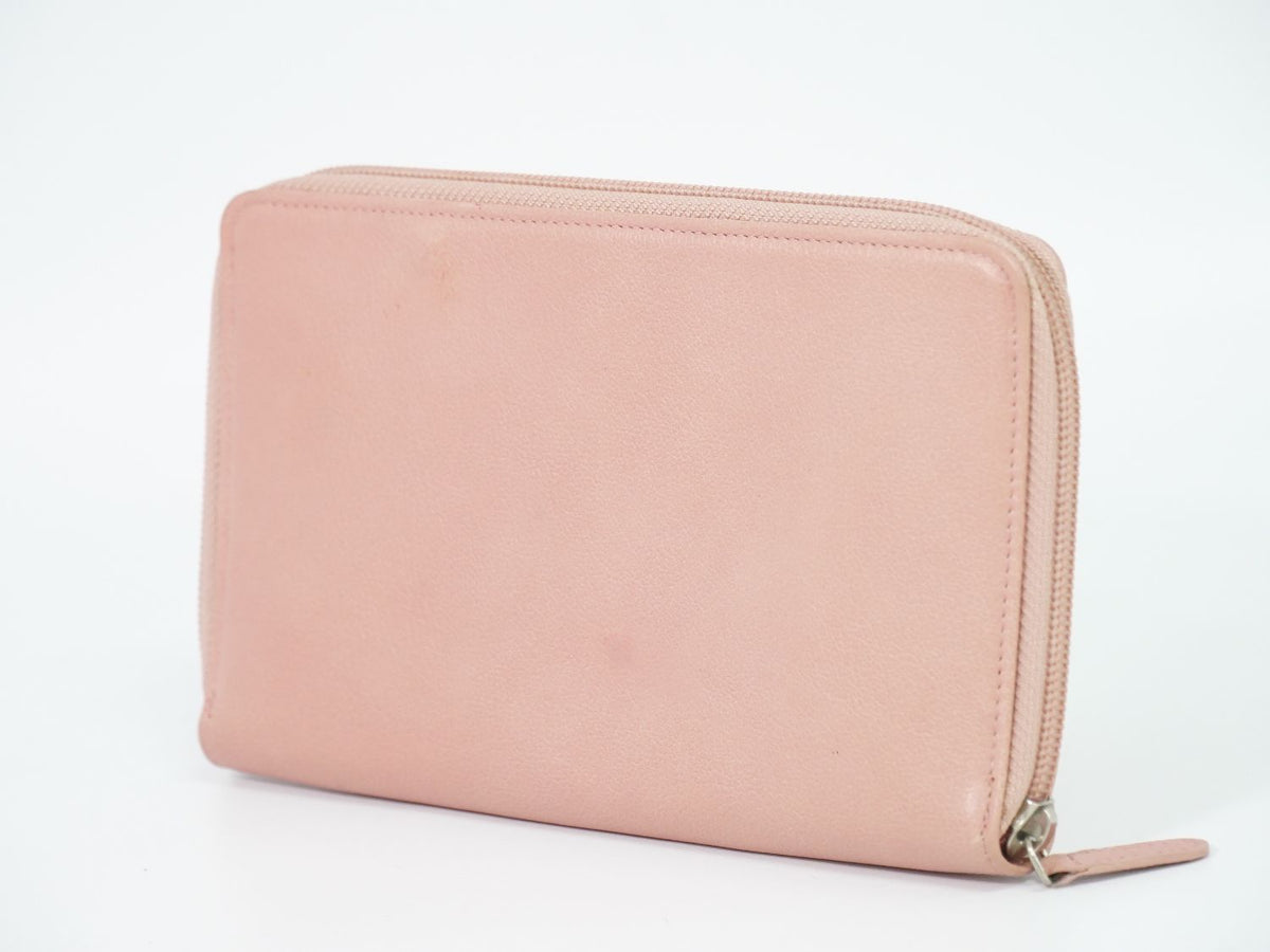 Chanel Camelia CC Logo Zip Around Wallet Leather Pink — view 2