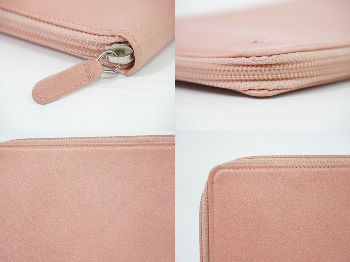 Chanel Camelia CC Logo Zip Around Wallet Leather Pink — view 6