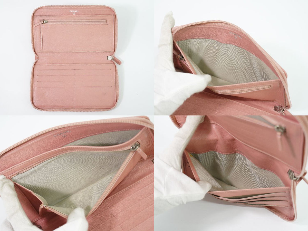 Chanel Camelia CC Logo Zip Around Wallet Leather Pink — view 7