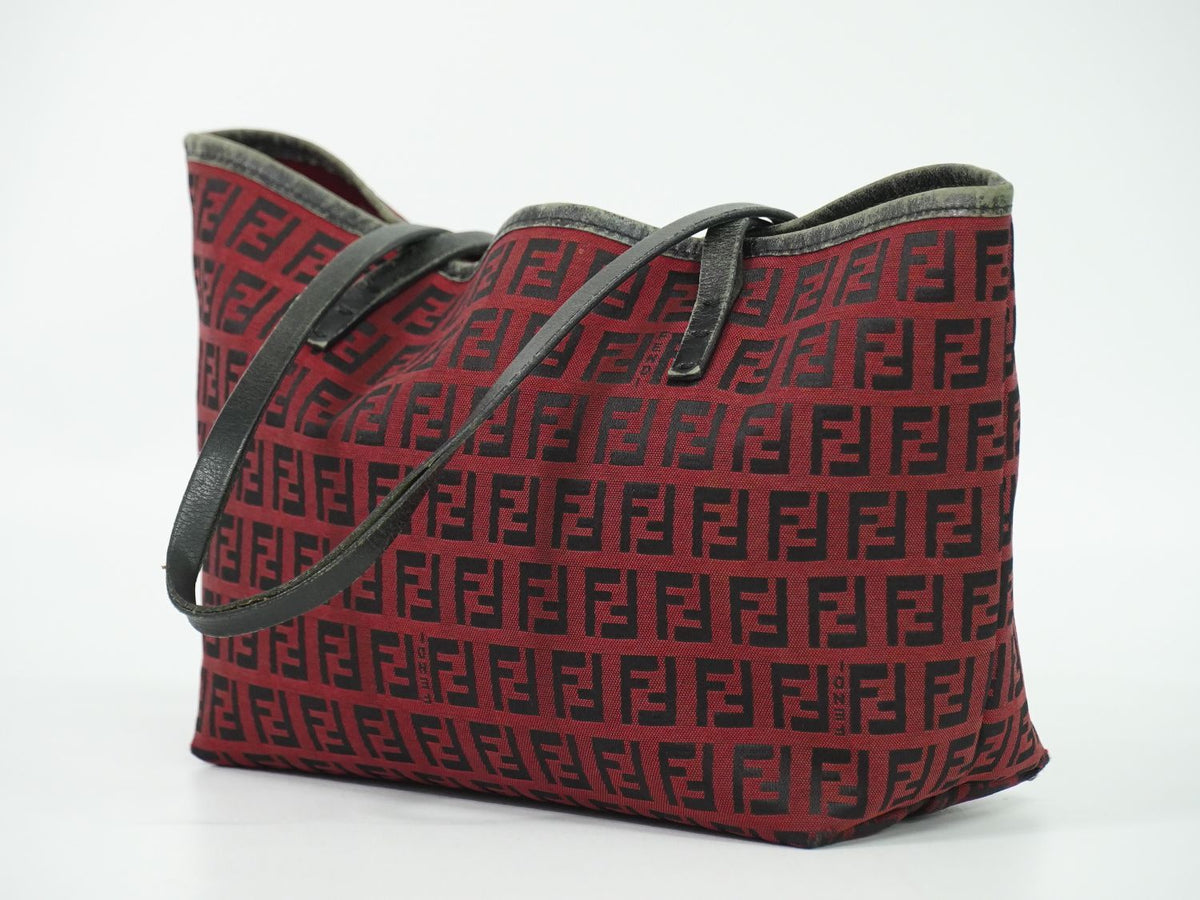 Fendi Zucchino Tote Bag Canvas Red Black — view 2