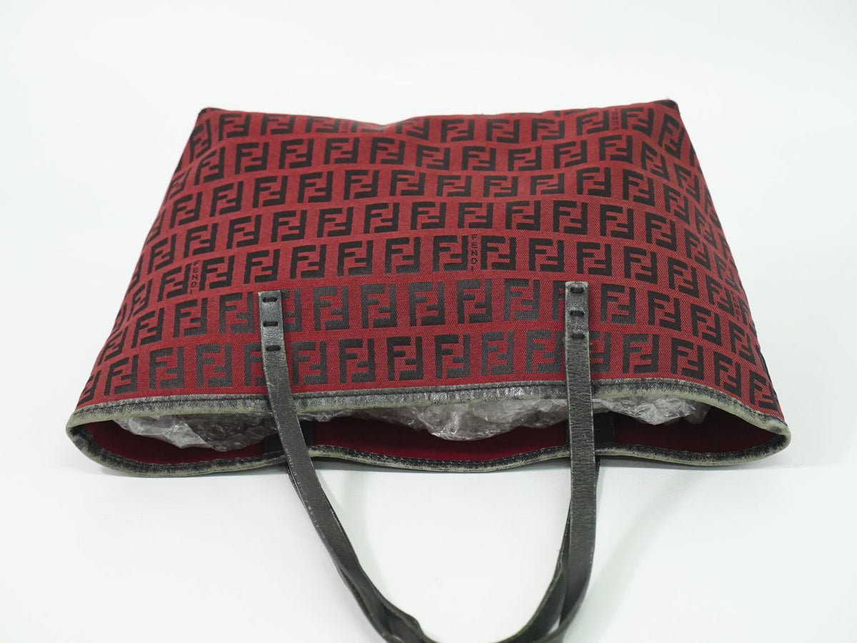Fendi Zucchino Tote Bag Canvas Red Black — view 5
