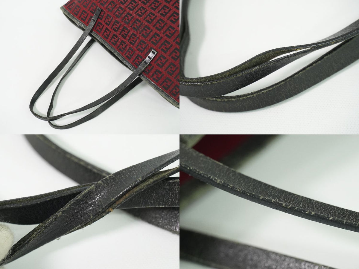 Fendi Zucchino Tote Bag Canvas Red Black — view 6