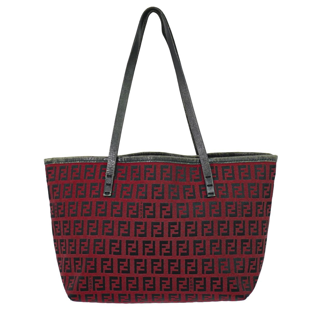 Fendi Zucchino Tote Bag Canvas Red Black