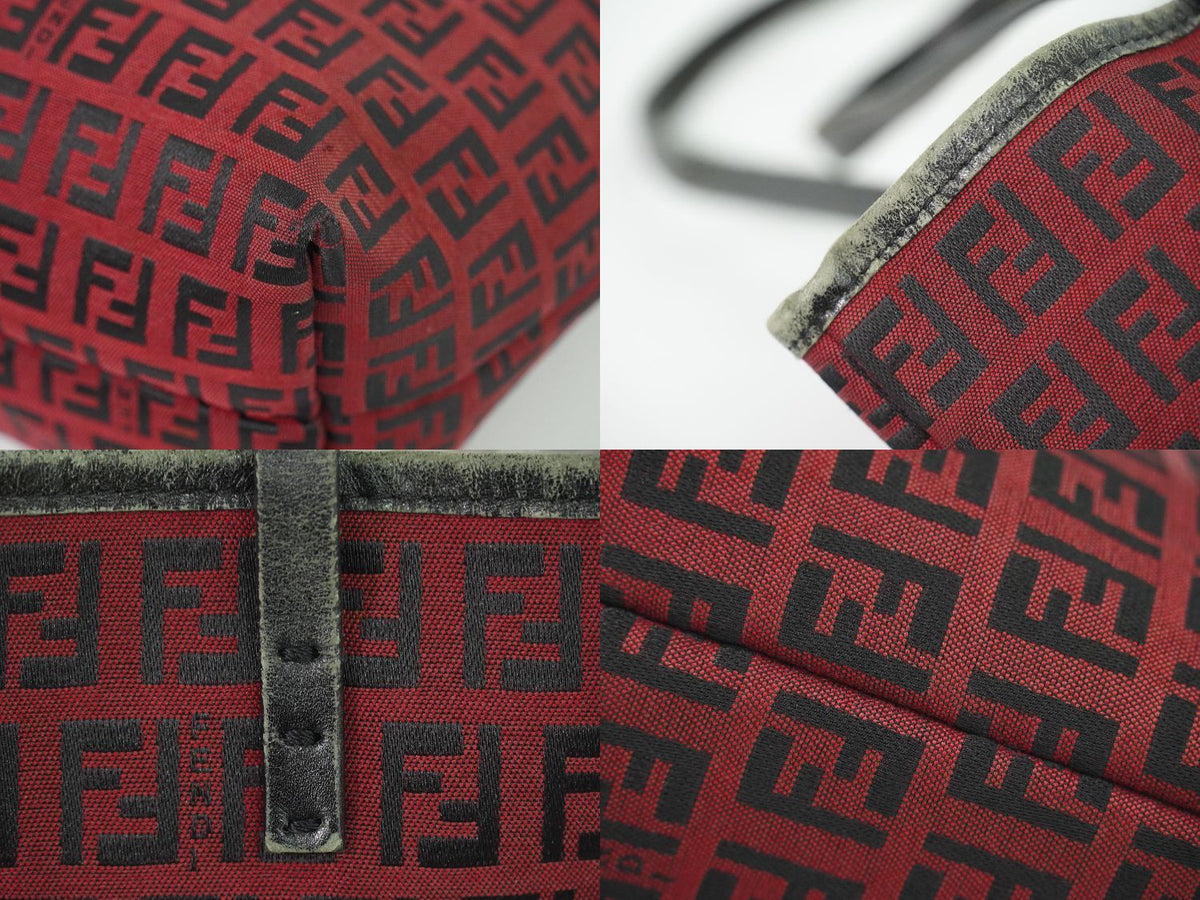 Fendi Zucchino Tote Bag Canvas Red Black — view 7