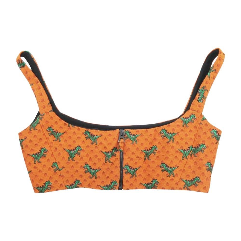 Dior Sample Dinosaur Bustier Sleeveless Top All Over Print Orange 36