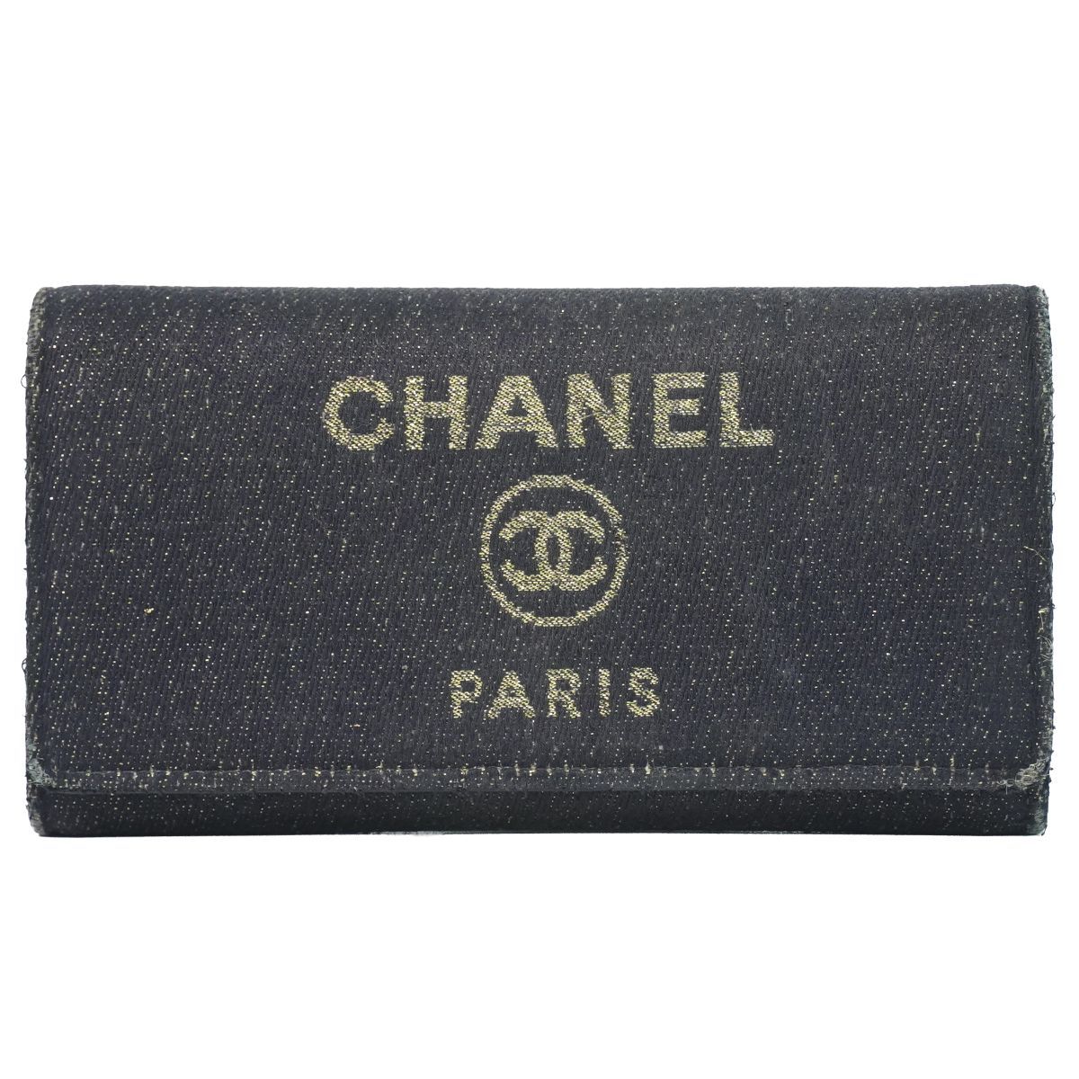 Chanel Deauville CC Logo Zip Around Wallet Denim Navy