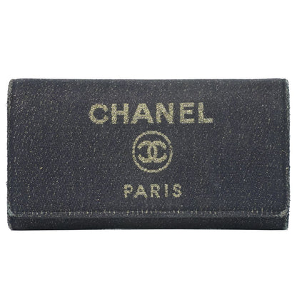 Chanel Deauville CC Logo Zip Around Wallet Denim Navy