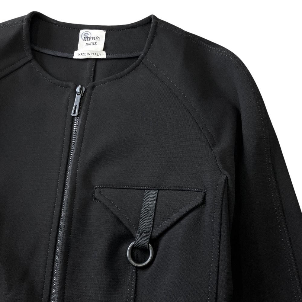 Hermes Collarless Jacket Zip Up Stretch Black 34 — view 3