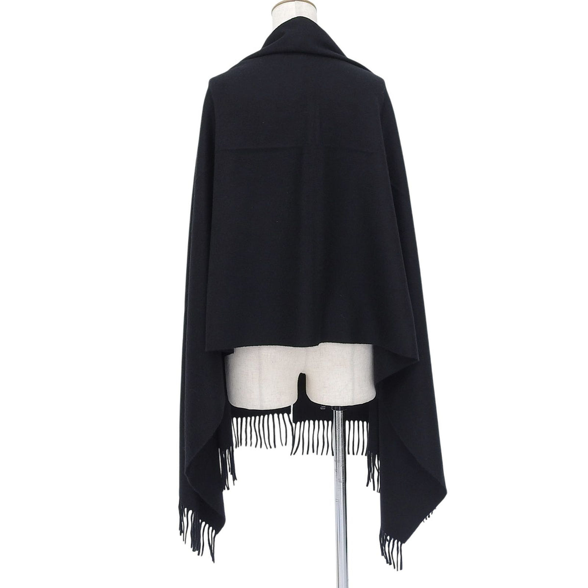Hermes Cashmere 100% Logo Embroidery Large Shawl Scarf with Fringes Black — view 3