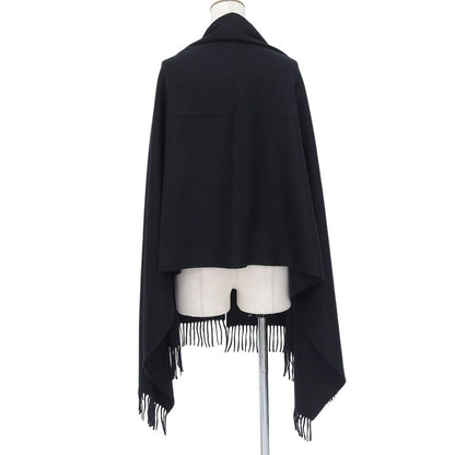 Hermes Cashmere 100% Logo Embroidery Large Shawl Scarf with Fringes Black — view 3