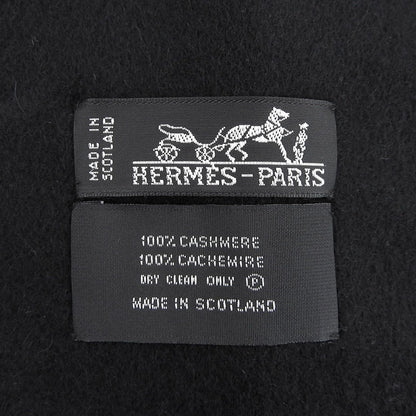Hermes Cashmere 100% Logo Embroidery Large Shawl Scarf with Fringes Black — view 8