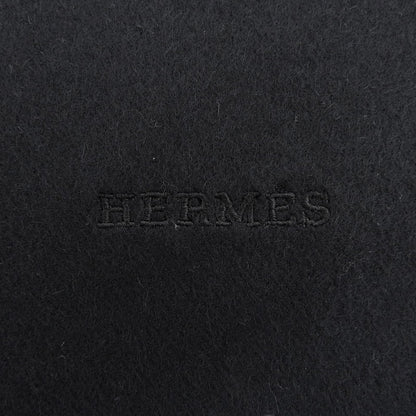 Hermes Cashmere 100% Logo Embroidery Large Shawl Scarf with Fringes Black — view 5