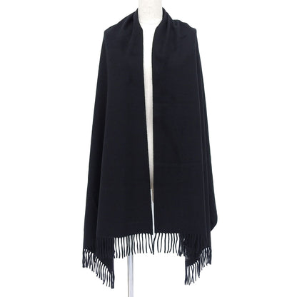 Hermes Cashmere 100% Logo Embroidery Large Shawl Scarf with Fringes Black — view 2