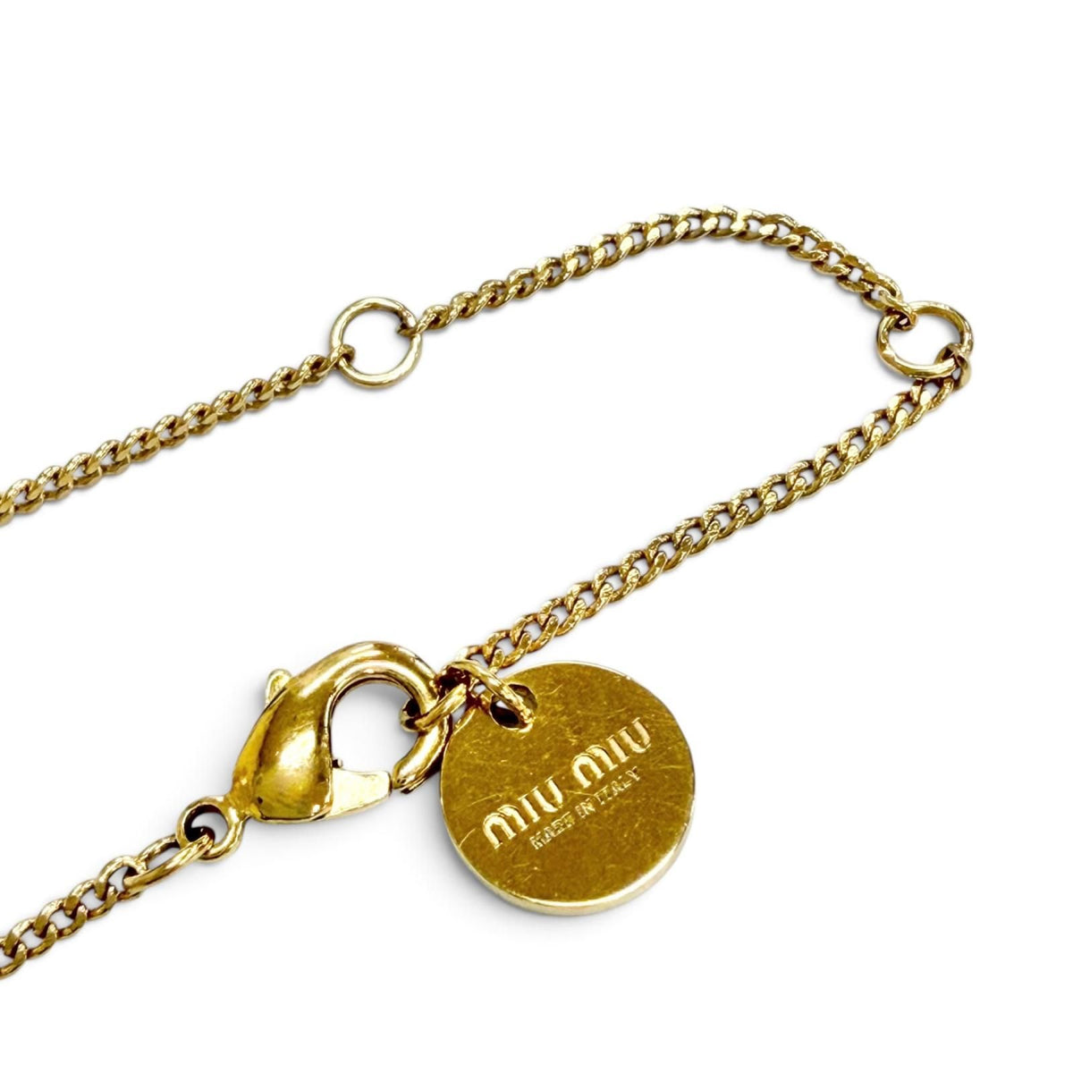 Miu Miu Logo Faux Pearl Chain Necklace Gold — view 7