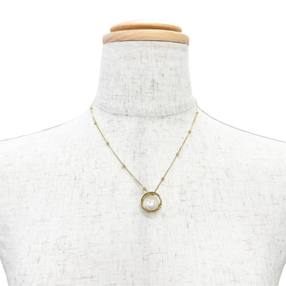Miu Miu Logo Faux Pearl Chain Necklace Gold — view 3