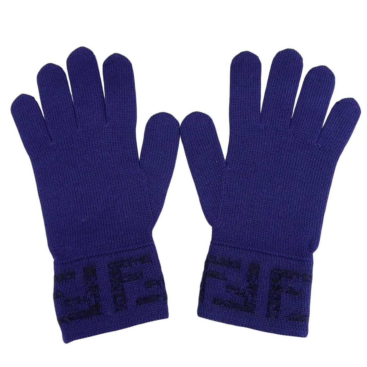 Fendi Wool Smartphone Compatible FF Logo Zucca Pattern Knit Gloves Navy TU — view 2