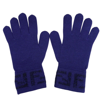 Fendi Wool Smartphone Compatible FF Logo Zucca Pattern Knit Gloves Navy TU — view 2