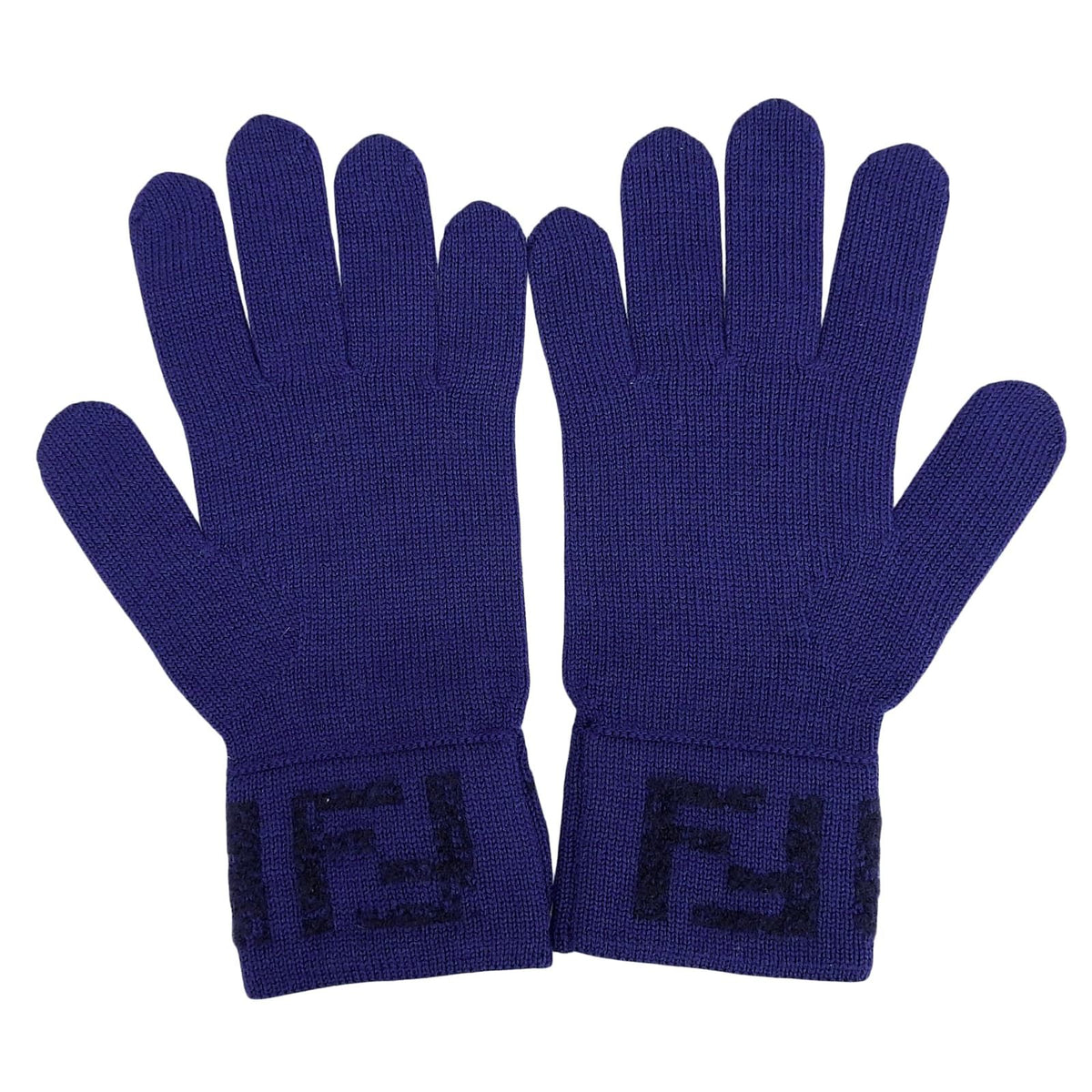 Fendi Wool Smartphone Compatible FF Logo Zucca Pattern Knit Gloves Navy TU — view 3
