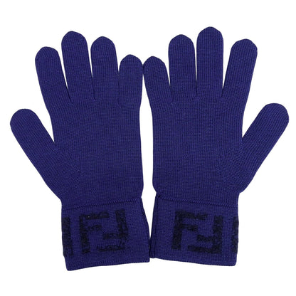 Fendi Wool Smartphone Compatible FF Logo Zucca Pattern Knit Gloves Navy TU — view 3