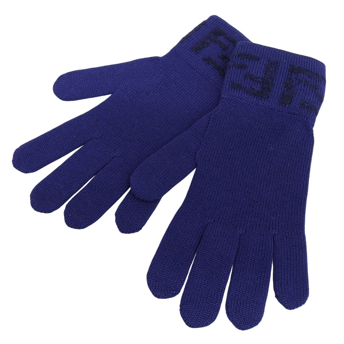 Fendi Wool Smartphone Compatible FF Logo Zucca Pattern Knit Gloves Navy TU