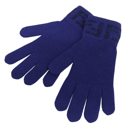 Fendi Wool Smartphone Compatible FF Logo Zucca Pattern Knit Gloves Navy TU