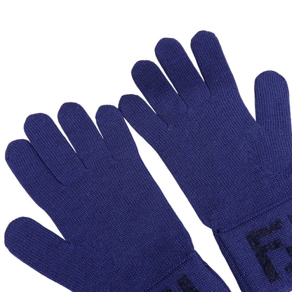 Fendi Wool Smartphone Compatible FF Logo Zucca Pattern Knit Gloves Navy TU — view 5