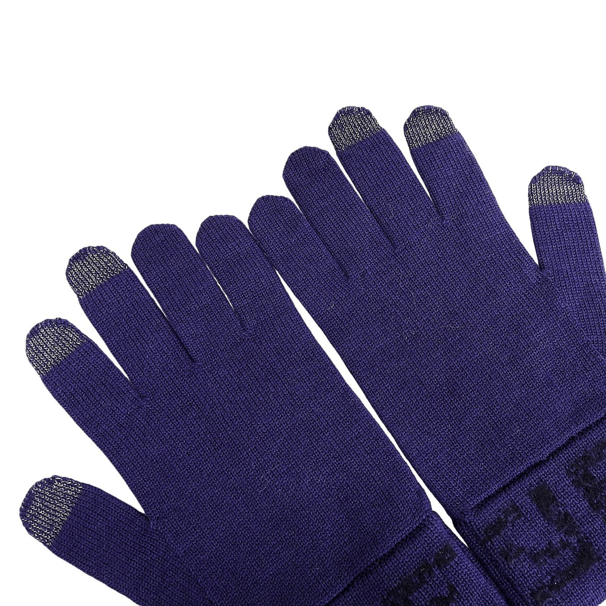 Fendi Wool Smartphone Compatible FF Logo Zucca Pattern Knit Gloves Navy TU — view 5
