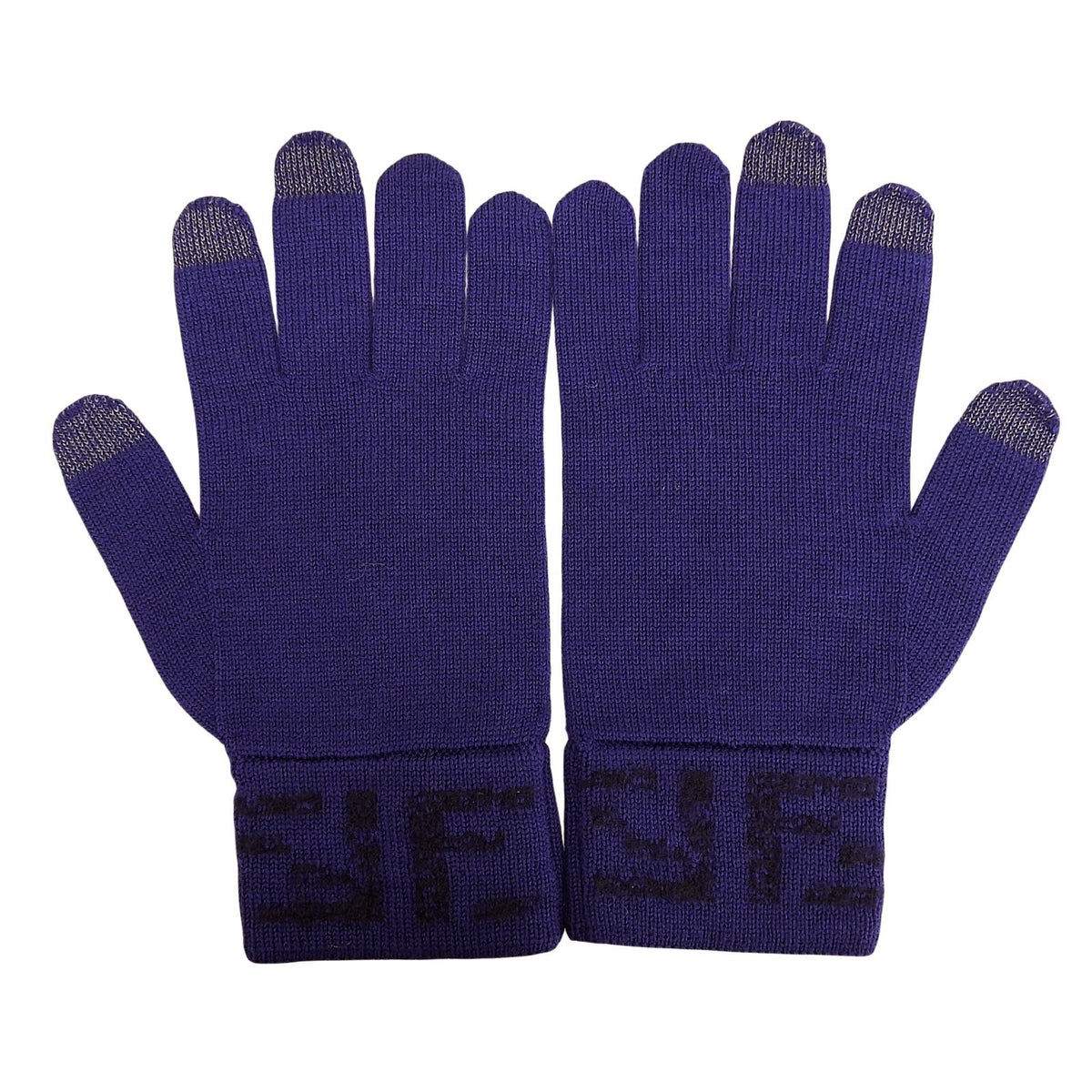Fendi Wool Smartphone Compatible FF Logo Zucca Pattern Knit Gloves Navy TU — view 3