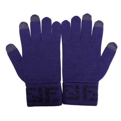 Fendi Wool Smartphone Compatible FF Logo Zucca Pattern Knit Gloves Navy TU — view 3