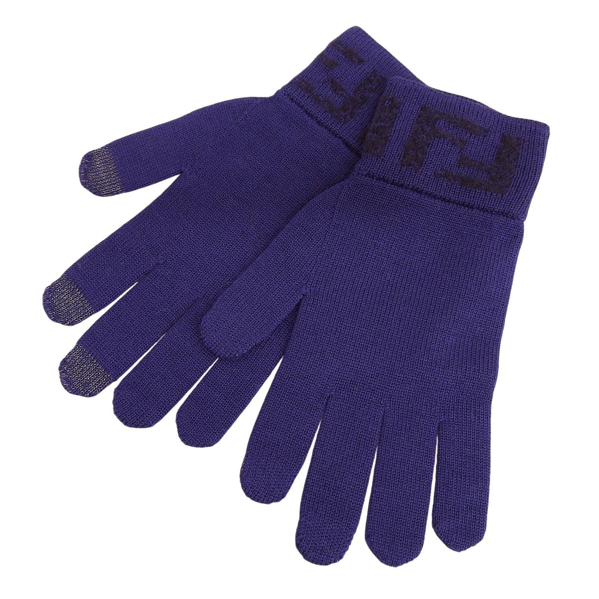 Fendi Wool Smartphone Compatible FF Logo Zucca Pattern Knit Gloves Navy TU