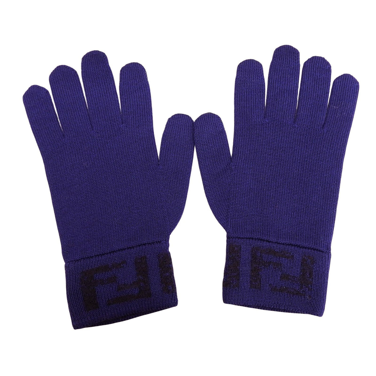 Fendi Wool Smartphone Compatible FF Logo Zucca Pattern Knit Gloves Navy TU — view 2